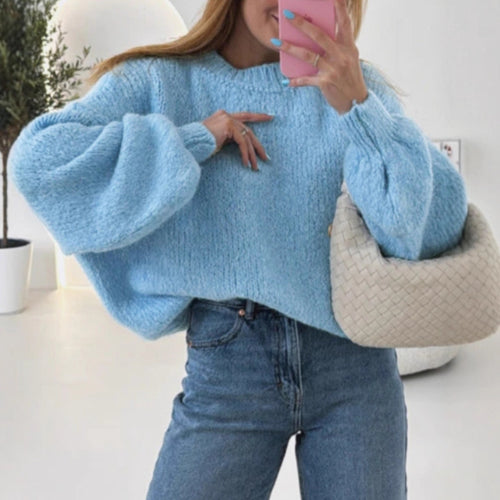 Damen kuscheliger Pullover mit voluminösen Ärmeln und strukturiertem Design R&B