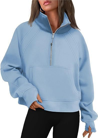 Damen kuscheliger Half-Zip Pullover mit Kapuze und Kängurutasche R&B