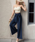 Damen Weite High-Waist-Hosen mit Bindegürtel R&B