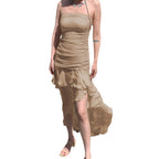 Damen Raffiniertes Maxi-Kleid mit schulterfreiem Design und voluminösem Rüschensaum R&B