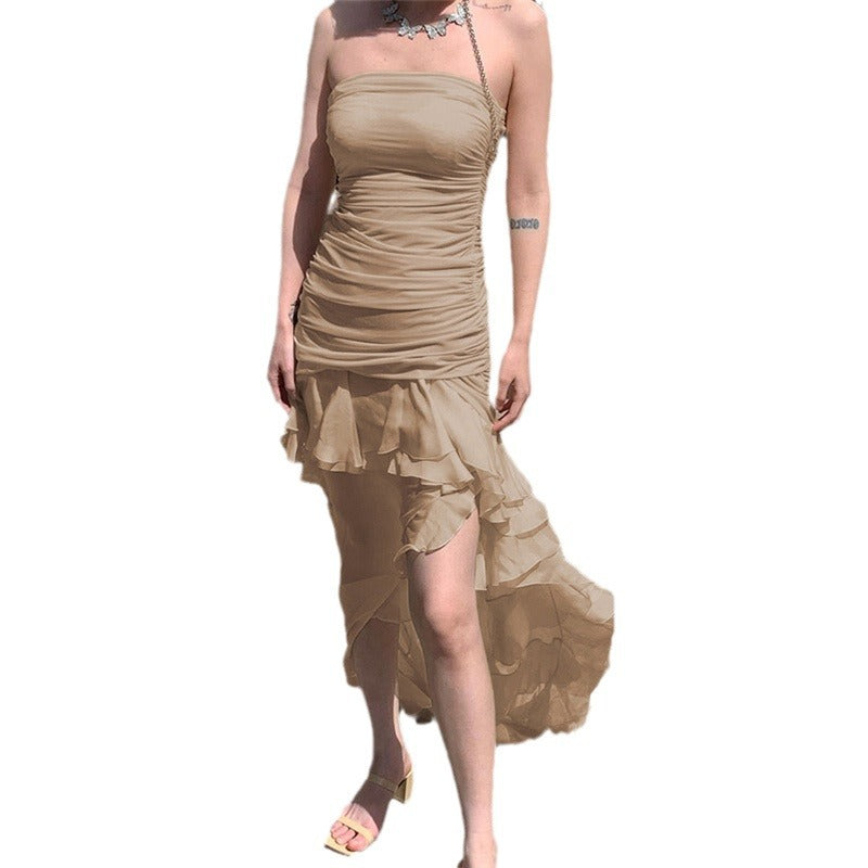 Damen Raffiniertes Maxi-Kleid mit schulterfreiem Design und voluminösem Rüschensaum R&B