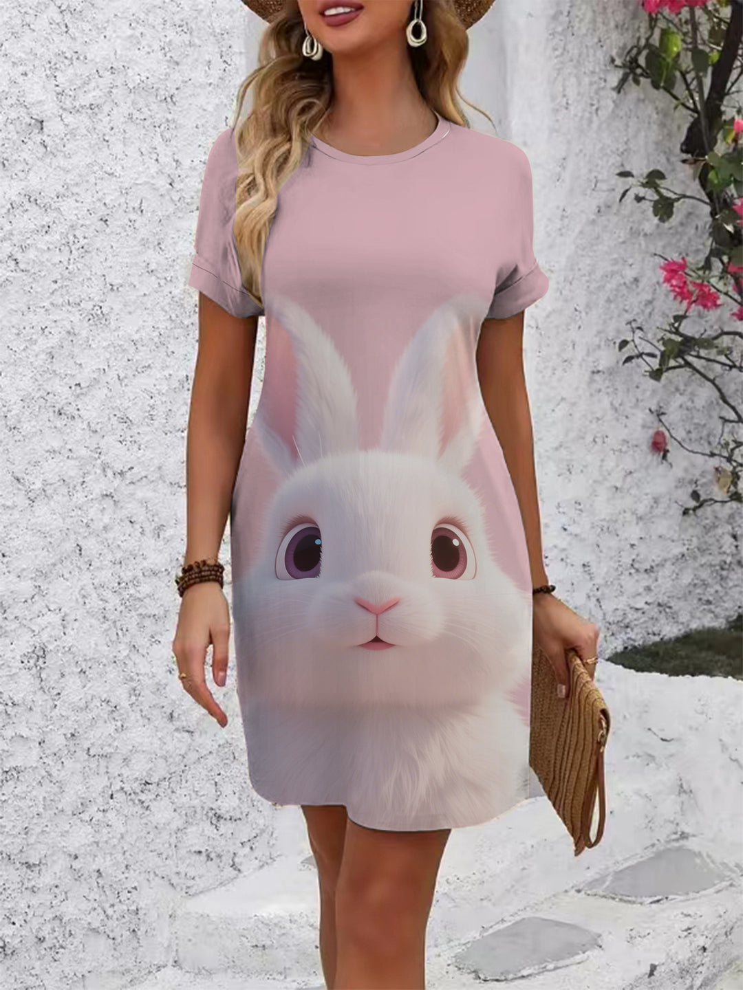 Damen T-Shirt Kleid mit kreativem Druckdesign R&B