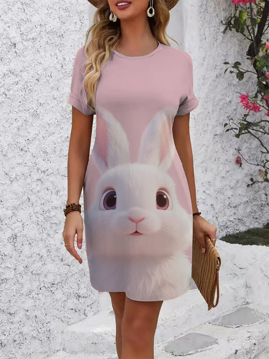 Damen T-Shirt Kleid mit kreativem Druckdesign R&B