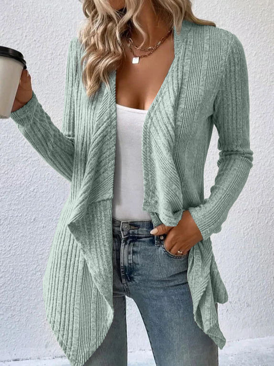 Damen Strickjacke mit fließendem Schnitt und Rippstruktur R&B