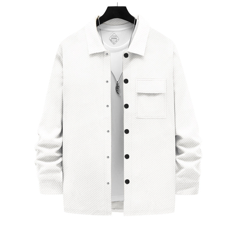 Herren nan strukturierte Overshirt-Jacke mit Kentkragen Druckknopfleiste und aufgesetzter Brusttasche R&B