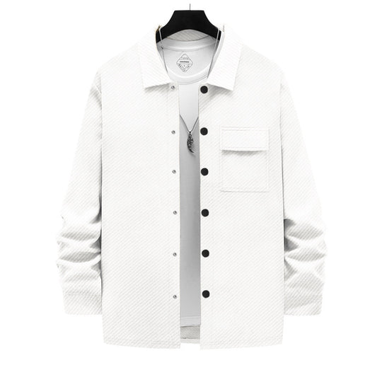 Herren nan strukturierte Overshirt-Jacke mit Kentkragen Druckknopfleiste und aufgesetzter Brusttasche R&B