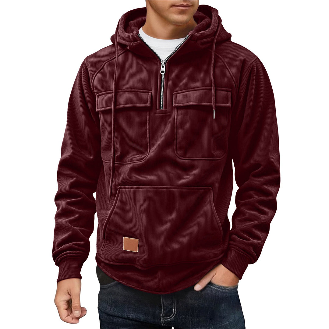 Herren Fleecepullover mit angezipptem Kragen und praktischen Taschen R&B
