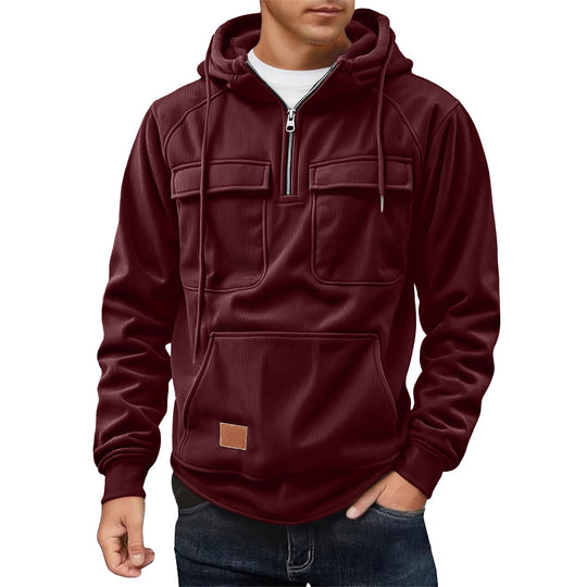 Herren Fleecepullover mit angezipptem Kragen und praktischen Taschen R&B