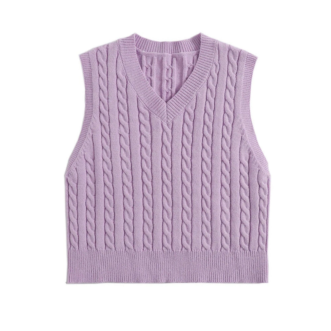 Damen Strickweste mit V-Ausschnitt und Zopfmuster R&B