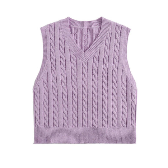 Damen Strickweste mit V-Ausschnitt und Zopfmuster R&B