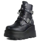 Damen Plateau-Stiefeletten mit modischen Schnallen und robuster Sohle R&B