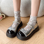 Damen Elegante Plattform-Ballerinas mit funkelnden Perlen und Schleifen-Detail R&B
