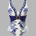 Damen Einteiliger Badeanzug mit floralem Design und elegantem Wickelrock R&B