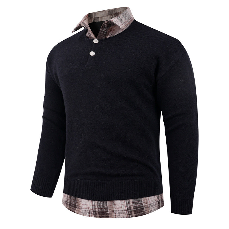 Herren Pullover mit integriertem Hemdkragen und Knopfdetails R&B