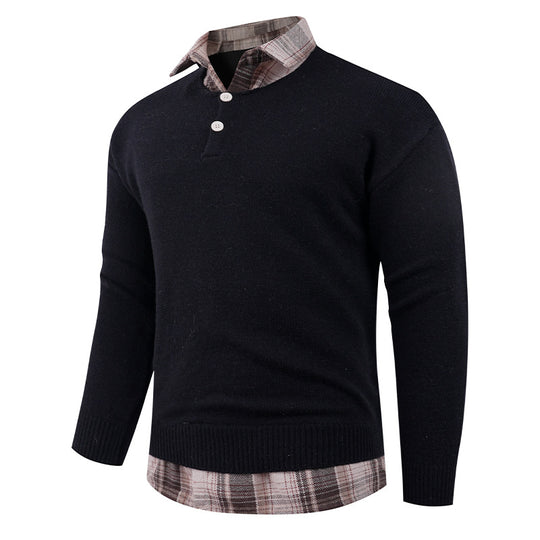 Herren Pullover mit integriertem Hemdkragen und Knopfdetails R&B