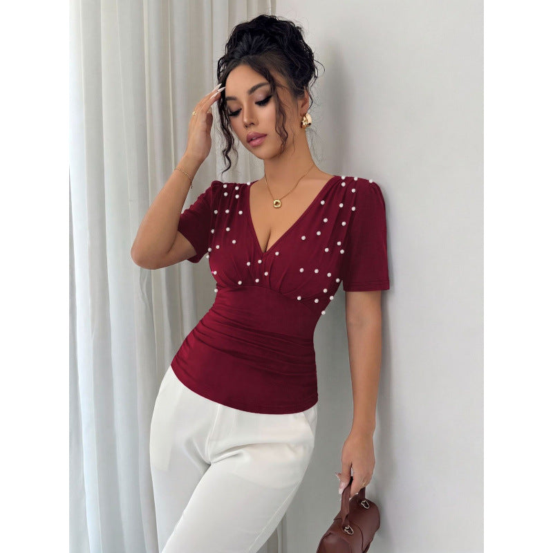 Damen elegante Bluse mit Perlen-Detail R&B