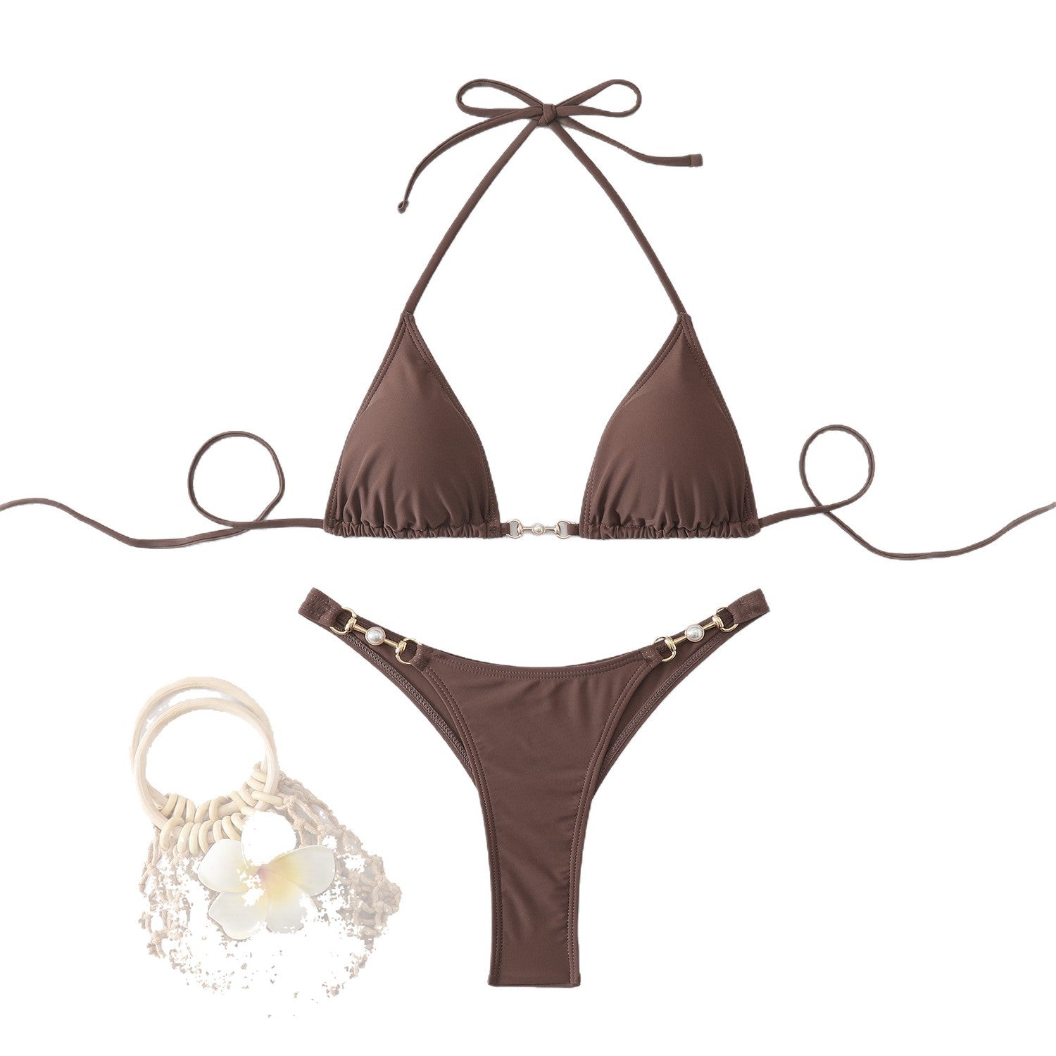 Damen Triangel-Bikini mit elegantem Goldakzent R&B