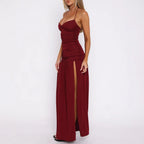 Damen Maxikleid mit raffinierten Rüschen und hohem Schlitz R&B
