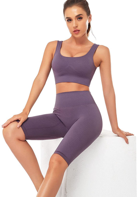 Damen Sportliches Wellness-Set mit Crop Top und Radlerhose R&B