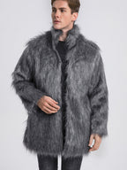Herren Eleganter Kunstfell-Mantel mit weitem Kragen R&B