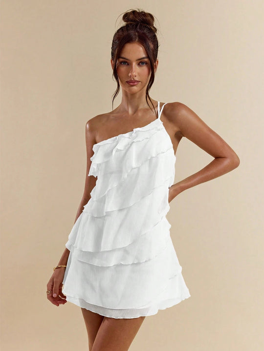 Damen lässiges Strandkleid mit fransigen Rüschendetails R&B