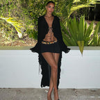 Damen Langes Strandkleid mit transparenten Ärmeln und raffinierten Schnürdetails R&B