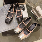 Damen elegante Ballerinas mit dekorativem Riemchen und modischem Blockabsatz R&B