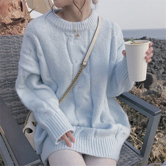 Damen Grobstrickpullover mit modischem Zopfdesign und weitem Schnitt R&B