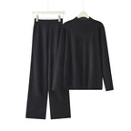 Damen elegantes Set aus langärmligem Oberteil und Palazzo-Hosen R&B
