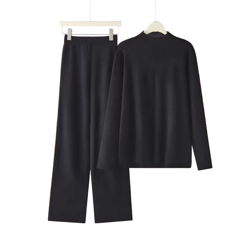 Damen elegantes Set aus langärmligem Oberteil und Palazzo-Hosen R&B