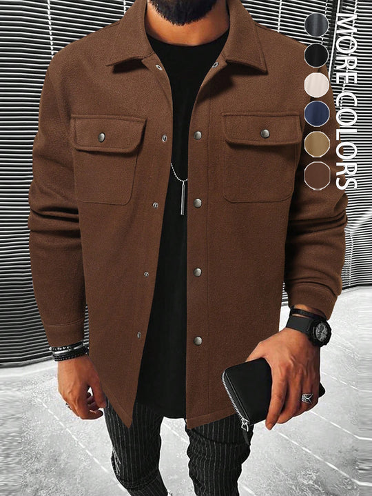 Herren nan Hemdenjacke aus Wollmix mit Druckknöpfen und Pattentaschen R&B