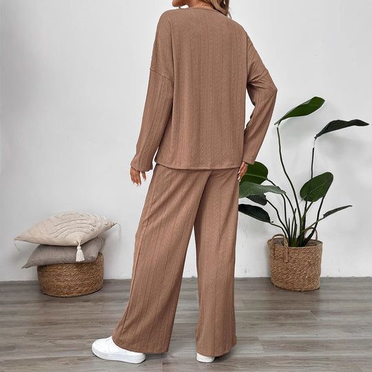 Damen Gemütliches Strickset mit weitem Bein und Knopfleiste R&B