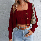 Damen Strickjacke mit Knopfdetail und modischem Zopfmuster R&B