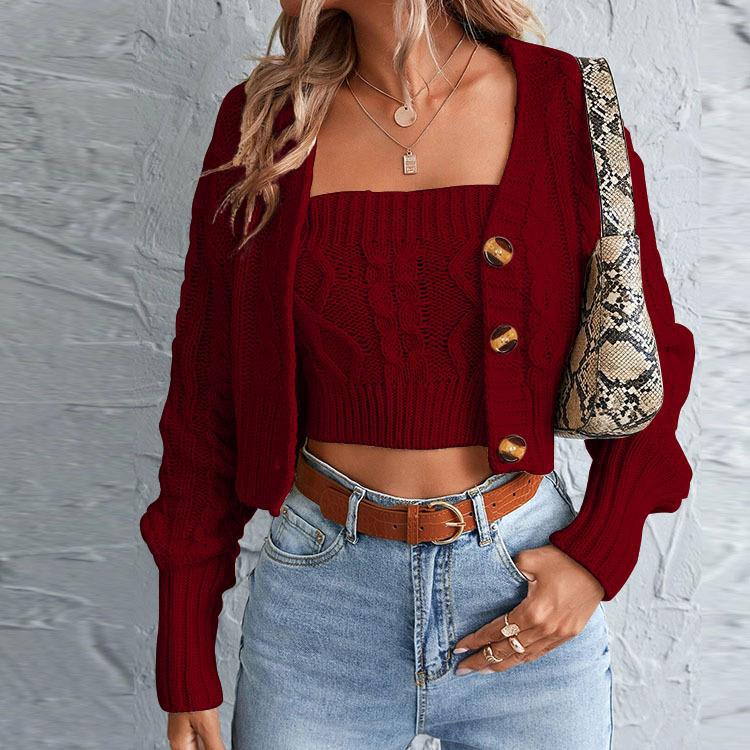 Damen Strickjacke mit Knopfdetail und modischem Zopfmuster R&B