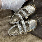 Damen elegante Ballerina-Schuhe mit glänzender Oberfläche und dekorativen Perlen R&B