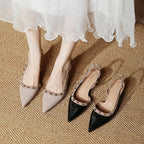Damen Slingback-Pumps mit strukturierter Oberfläche und glamourösem Schmuckdetail
