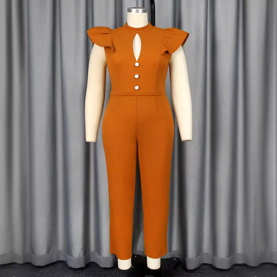 Damen eleganter Jumpsuit mit raffiniertem Ausschnitt und voluminösen Ärmeln R&B
