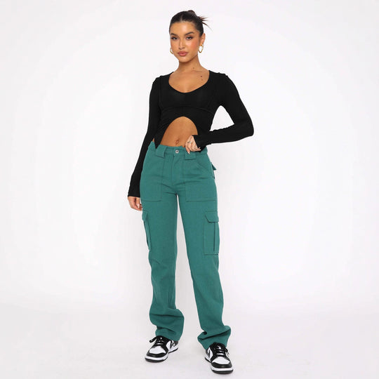 Damen Cargo-Style Hose mit hohen Taschen und entspannter Passform R&B