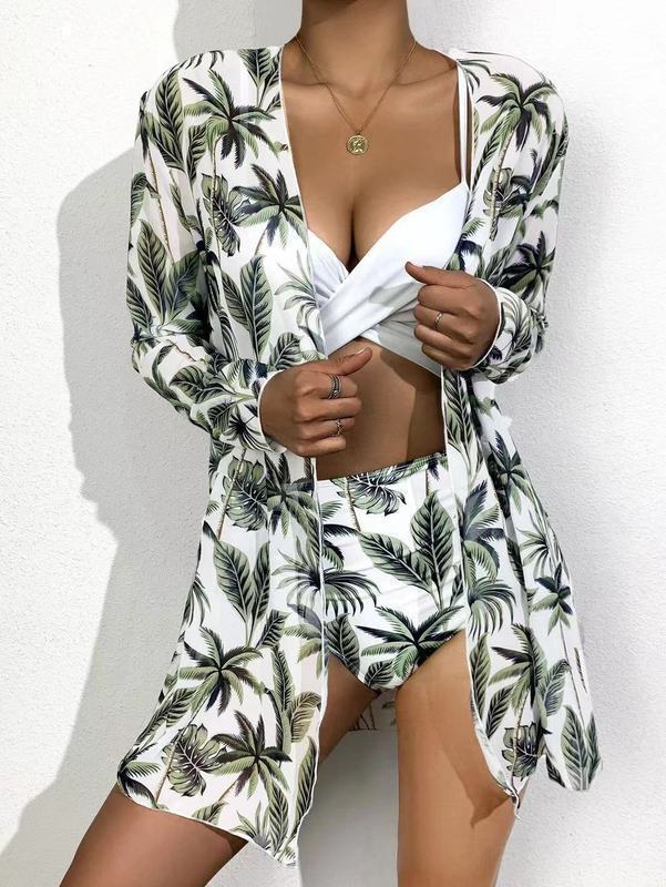 Damen Strandkimono mit floralem Design und transparenten Ärmeln