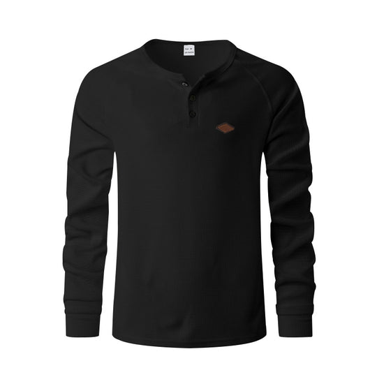 Herren Langarm-Henley-Shirt mit strukturiertem Design und praktischen Knöpfen R&B