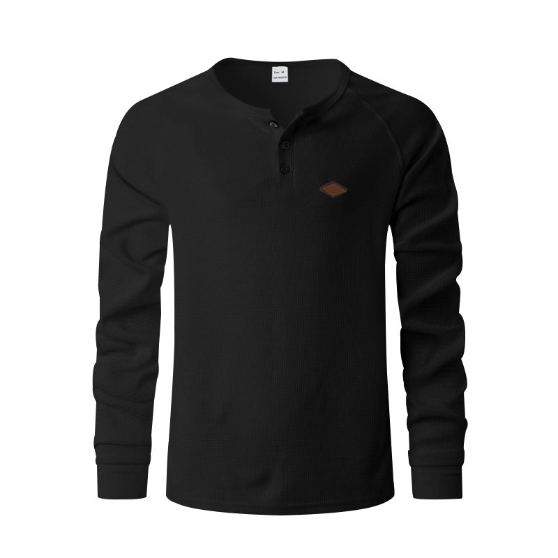 Herren nan strukturiertes Langarmshirt mit kurzer Knopfleiste, Raglanärmeln und dezenter Logo-Applikation R&B