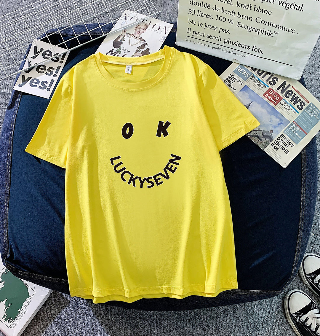 Damen modisches T-Shirt mit lässigem Smiley-Print und hochwertiger Baumwollqualität R&B