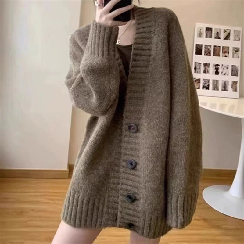 Damen Grobstrickjacke mit voluminösen Ärmeln und knöpfbarem Ausschnitt R&B