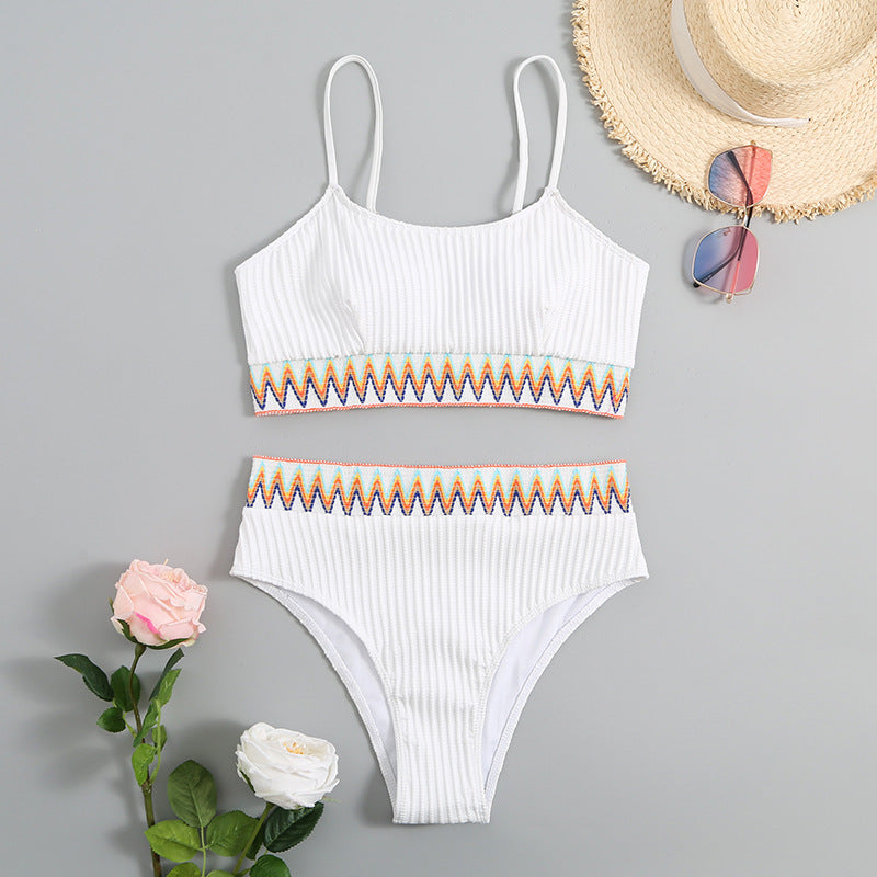 Damen integriertes Bikiniset mit geometrischem Muster R&B