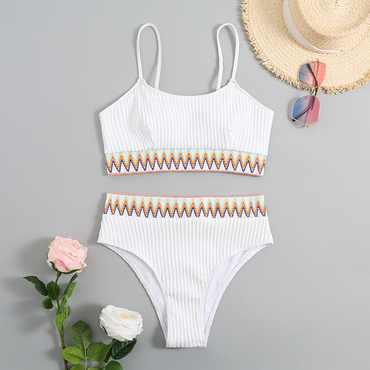 Damen integriertes Bikiniset mit geometrischem Muster R&B