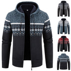 Herren nan gefütterte Strick-Zipjacke im Norwegerstil mit Kapuze und Thermofleece R&B