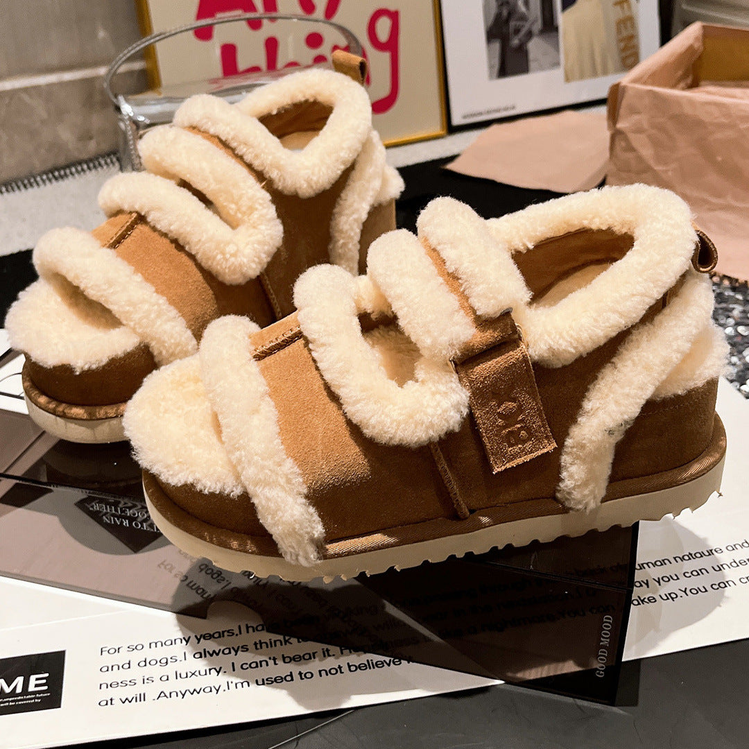 Damen Flauschige Hausschuhe mit verstellbarem Riemen und warmem Innenfutter R&B