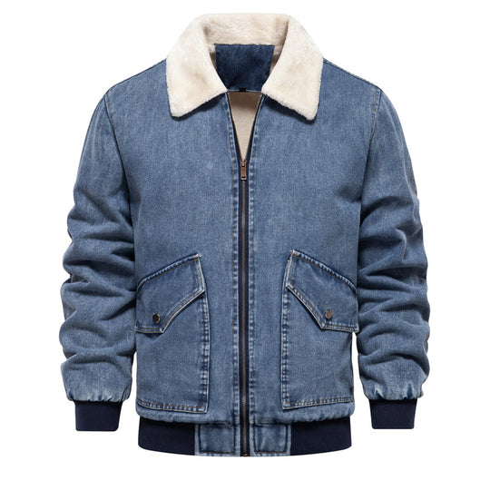 Herren Denimjacke mit warmem Fleecefutter und praktischen Taschen R&B
