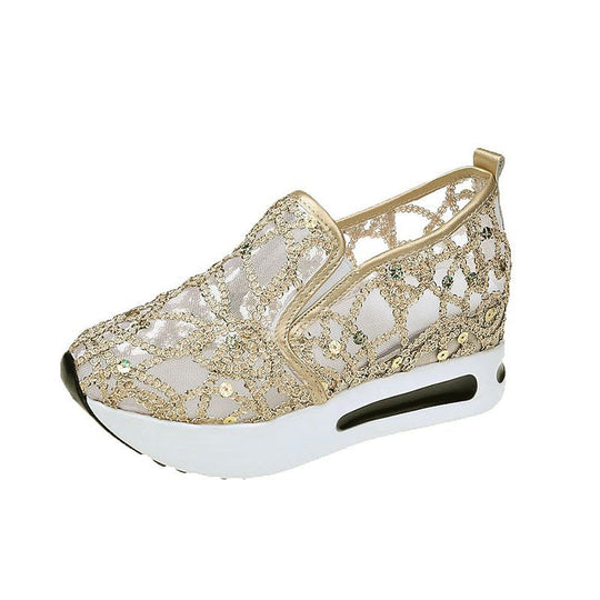 Damen Slip-On Sneakers mit funkelndem Strass und elastischem Riemen R&B