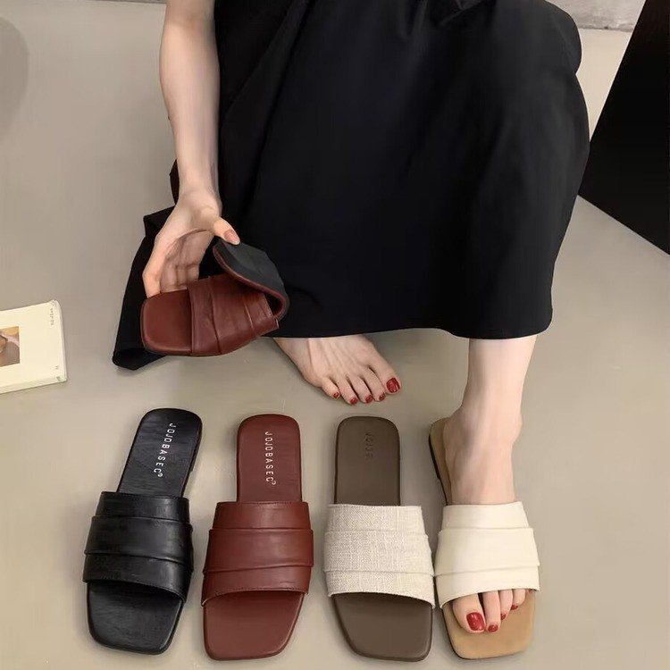 Damen modische Pantoletten mit breitem Textilriemen und rutschfester Sohle R&B